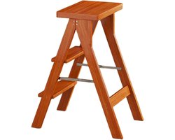 Houten Ladder Stoel - Kruk Plank - Huishoudelijk Gebruik - Opvouwbaar Ontwerp - 40x43x68cm - Licht Walnoot