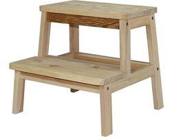 Houten Ladderkruk - Opvouwbare Kruk - Hoge Planken Bereiken - Antislip Rubberen Voetjes - 2 Treden - Natuurlijk Hout