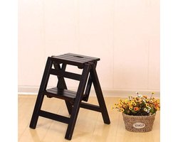 Houten Ladderkruk - Opvouwbare Trapstoel - Huishoudelijke Klussen - Robuuste Brede Treden - Tweestaps - Natuurlijk Hout