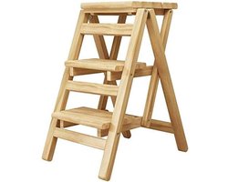 Houten Ladderkruk - Vouwkruk Trapje - Huishoudelijk Gebruik - Opvouwbaar Ontwerp - L38xB42xH52cm - Licht Walnoot