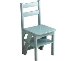 Houten ladderstoel - Opstapkruk kruk - Hoge plekken bereiken - 2-in-1 functie - 46 x 35 x 90 cm - Blauw