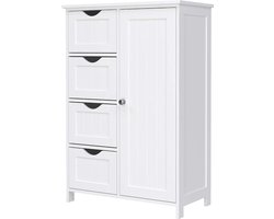 Houten ladekast met 4 Lades / Korven en Deur - 55x30x81cm - MDF - Wit