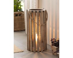 Houten Lantaarn - Kaarslantaarn Decoratief - Sfeerverlichting Creëren - Gerecycled Hout Uniek - Ø 28 x 58 cm - Natuurlijk