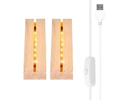 Houten LED-lichtsokkel set van 2 met USB-schakelaar voor desktop-display