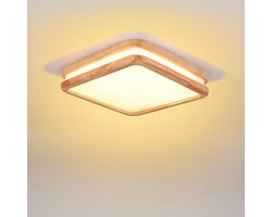 Houten Led-plafondlamp 24 W vierkant Ø 30 cm warmwit 3000 K modern voor keuken woonkamer - slaapkamer.