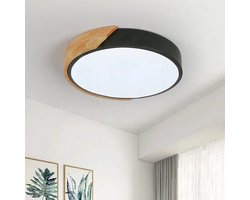 Houten LED Plafondlamp - Scandinavische Stijl - Wit Licht 6500K - Hout/Zwart - Moderne Lamp - Rond - 30 cm - 20W