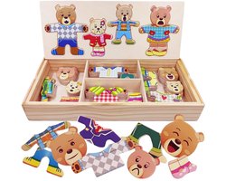 Houten legpuzzel, beren aankleedpuzzel, sorteer- en matchpuzzelspel met kledingwissel, fantasierijk educatief speelgoed voor kinderen vanaf 3 jaar
