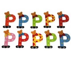 Houten letter P - naamletter Beer 10 cm