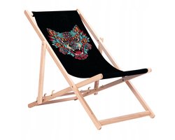 Houten ligstoel met Etno Wolf print - San-Drew KN37