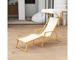 Houten Ligstoel met Verstelbaar Zonnedak - 4 Standen Verstelbaar - Tuin, Strand of Zwembad