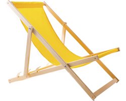 Houten ligstoel - strandstoel gemaakt van hoogwaardig beukenhout met drie verstelbare rugleuningposities / Strandbed - Geel