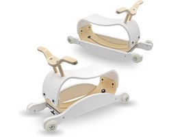 Houten loop- en schommelstoel voor kinderen - 2-in-1, lichtgewicht 3.5kg, ergonomisch ontwerp, rubberen wielen, stil, opbergvak