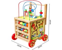 Houten Loopwagen 5-in-1 Activiteitencube - Montessori Educatief Speelgoed - Loopkar voor Peuters - 55x27.5x27.5cm