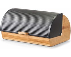 Houten luxe broodtrommel met zwarte klep/deksel 39 cm - Zeller - Keukenbenodigdheden - Broodtrommels/brooddozen/vershoudtrommels - Brood/kadetjes bewaren en vers houden