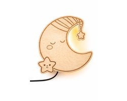 Houten Maan Wandlamp Kinderkamer – Nachtlampje met Warm Licht – Babykamer LED Lamp – Handgemaakt