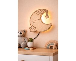 Houten Maan Wandlamp – Nachtlampje Kinderkamer en Babykamer – Sfeerverlichting – E14 Fitting – Handgemaakt