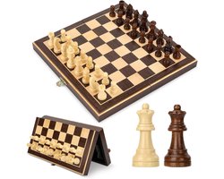 Houten Magnetisch Schaakbord met 2 Extra Koninginstukken | Opvouwbaar 30x30cm Schaakspel voor Educatief Spelplezier voor Volwassenen en Kinderen
