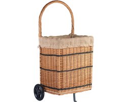 Houten Mand op Wielen voor Haardhout - Trolley van Gevlochten Wilg