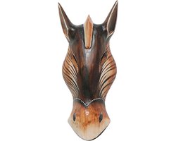 Houten Masker - Wanddecoratie Afrikaans - Woonkamer Decoratie - Handgesneden Albezia Hout - 30 cm Hoog - Bruin