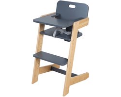 Houten Meegroeistoel 'Nature Up' met Eetblad - 3-Puntsgordel - Belastbaar tot 70 kg - Bamboe / Antraciet