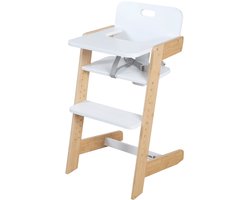 Houten Meegroeistoel 'Nature Up' met Eetblad - 3-Puntsgordel - Belastbaar tot 70 kg - Bamboe / Wit