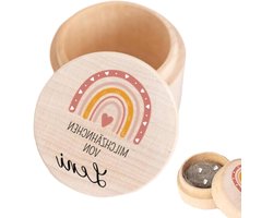 Houten Melktanden Doos voor Baby's met Schattig Patroon - Ideaal als Cadeau voor Meisjes, Bewaar je Melktanden en Herinneringen - Afmetingen 5 x 5 x 3,5 cm