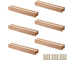 Houten meubelgrepen voor kasten en keuken - 6 stuks, 128 mm gatafstand