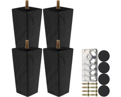 Houten meubelpoten - Bankpoten salontafel - Meubels renoveren - Rubberen vloerbescherming - 10 cm - Zwart