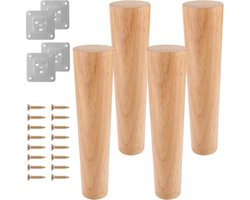 Houten meubelpoten - Robuuste meubelpoten 20 cm met montageplaten - Zware kastpoten voor bank, bed, kast, tafel