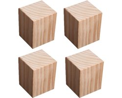 Houten Meubelverhogers - Massief Hout Blokken - Extra Opbergruimte - Natuurlijke Houtnerf Textuur - Set van 4 - Houtkleur