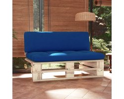 Houten Middenbank - Pallet Bank - Tuin Lounge - Geïmpregneerd Grenenhout - 110 x 65 x 55 cm - Blauw Kussen