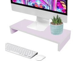 Houten Monitor Riser Stand - 1 Tier PC Laptop Notebook Shelf - 50 x 20 * 7.5cm - Non-Slip Computer Laptop TV Stand voor Monitor - Verhoogd - Zwart/Licht Roze/Hout