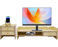 Houten Monitorstandaard - Bureau Organizer - Ergonomisch Werken - Verstelbaar Ontwerp - 48.5 cm Breed - Lichte Houtkleur