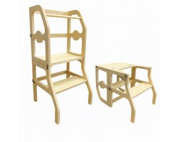 Houten Montesorri Leertoren - Keukenhulp voor Peuters - Learning Tower - Opvouwbaar tot Stoel en Tafel - Inklapbaar - Hout