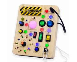 Houten Montessori Busy Board - LED Lichtschakelaar Speelgoed - Educatief Sensorisch Bord - Fijne Motoriek & Kleurherkenning - Cadeau voor Peuters 1-3 Jaar - Reisspeelgoed
