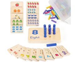 Houten Montessori cijfer- en telspel - Telbord met 55 gekleurde pinnen - Educatief speelgoed voor peuters - Leerzaam reken- en motoriekspeelgoed voor kinderen van 3-5 jaar