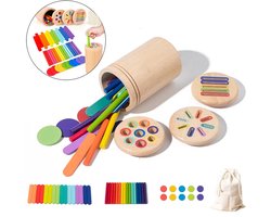 Houten Montessori-speelgoed voor peuters, 3-in-1 educatief sensorisch kleursorteerspeelgoed voor kinderen van 2-5 jaar, fijne motoriek, leeractiviteiten voor kleuters, verjaardagscadeaus voor jongens en meisjes, Stijl B