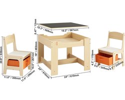 Houten Multifunctionele Kindertafel met Opbergruimte Onder de Stoelen en Activiteitentafel - Veelzijdige Tafelblad met Whiteboard om te Tekenen - Schoolbord te Schrijven, Schilderen - Kinderspeeltafel Plek voor Bouwstenen of Knutselen Spullen- CADEAU