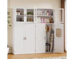 Houten Multifunctionele Opbergkast met Kijkvenster voor Stofzuiger en Bezem
