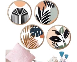 Houten Muur Decoratie - Boho Set - Woonkamer Aankleden - Vierdelige Set - 4x 26x26 cm - Houtkleur