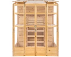 Houten muurkas - 155 x 70 cm - naturel - aanbouwkas broeikas tuinkas balkonkas