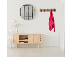 Houten muurwandhouder 5 ijzeren zwarte haken - Fer|Pin - Zwart - SILUMEN