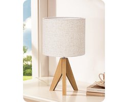 Houten Nachtkastje Lamp Linnen lampenkap E27 LED-lamp inbegrepen voor slaapkamer - Moderne tafellamp
