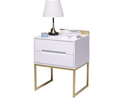 Houten nachtkastje met twee laden - Organizer gemonteerd - Metalen poten - Wit goud - Slaapkamer en woonkamer