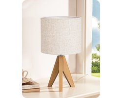 Houten Nachtkastjes Lamp met Linnen Lampenkap - Moderne Tafellamp voor Slaapkamer
