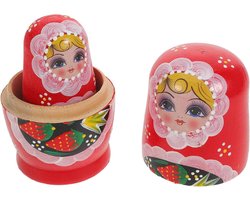 Houten Nesting Dolls - Stapelpoppen Aardbei - Decoratie en Opslag - Vijf Lagen Ontwerp - 11.50CM Hoog - Multicolor