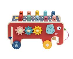 Houten Olifant Karretje – Educatief Muziek- en Motoriek Speelgoed (18 maanden+) – Whack-a-mole, Xylofoon & Trekkoord- Bextunio