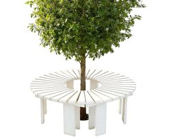Houten Omwikkel Boombank - Terraszitplaatsen Tuinkruk - Buiten Zitten - Weerbestendig Massief Hout - Halfrond Ontwerp - Wit