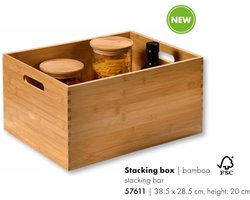 Houten Opbergbox, FSC Bamboe, 38.5x28.5x20cm, Handvaten, Stapelbaar, Kist