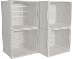 Houten Opbergboxen - Plank Manden - Orde Scheppen - Set van Vier - 33 x 38 x 33 cm - Wit